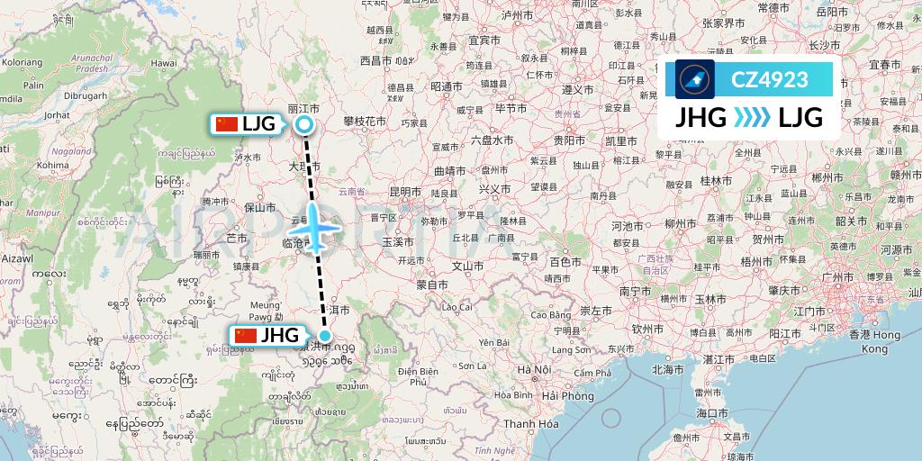 CZ4923 China Southern Airlines Flight Map: Jinghong to Lijiang