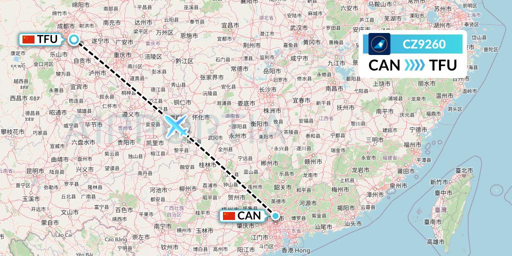 CZ9260 China Southern Airlines Flight Map: Guangzhou to Chengdu
