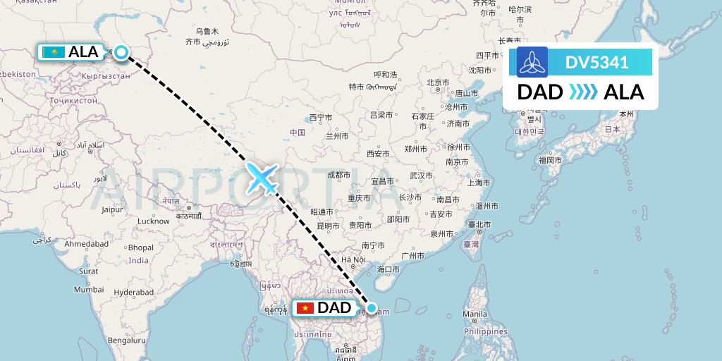 DV5341 SCAT Flight Map: Da Nang to Almaty