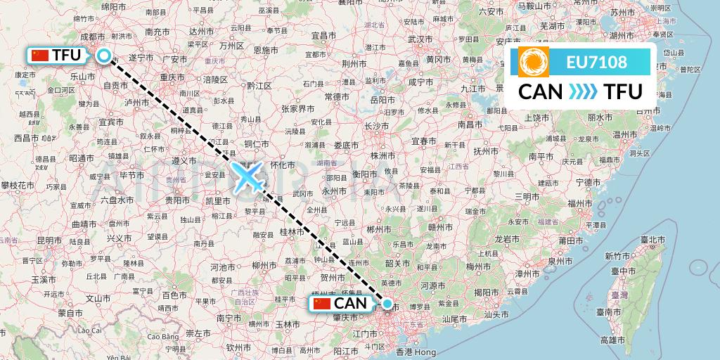 EU7108 Chengdu Airlines Flight Map: Guangzhou to Chengdu
