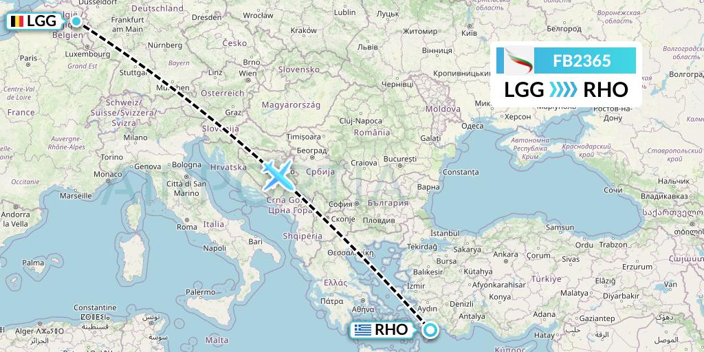FB2365 Bulgaria Air Flight Map: Liege to Rhodes