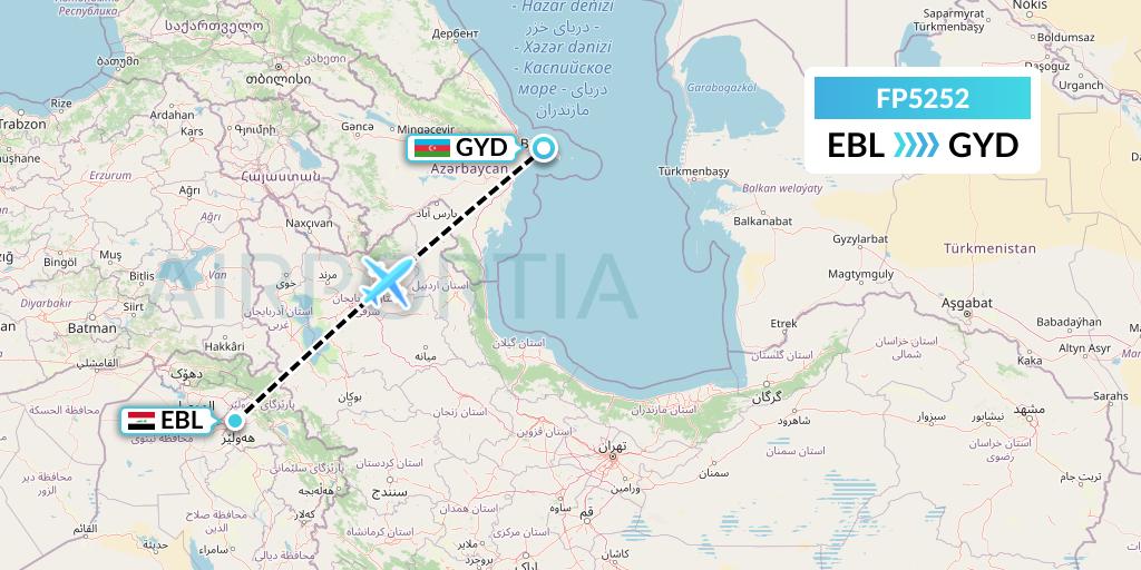 FP5252 FlyPelican Flight Map: Arbil to Baku