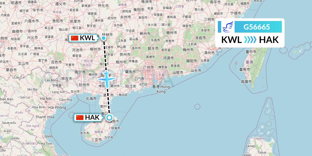 G56665 China Express Airlines Flight Map: Guilin to Haikou