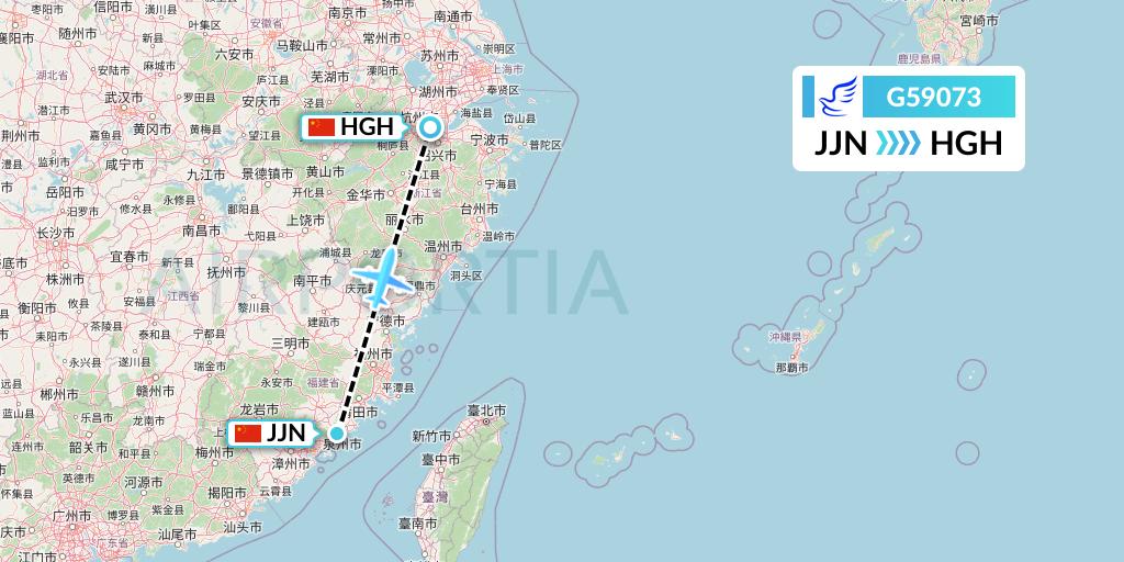 G59073 China Express Airlines Flight Map: Jinjiang to Hangzhou