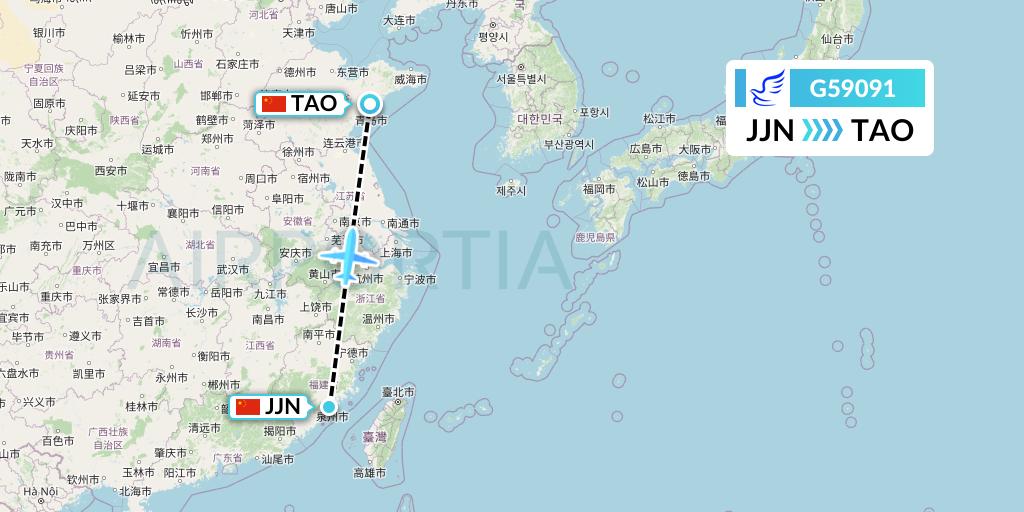 G59091 China Express Airlines Flight Map: Jinjiang to Qingdao