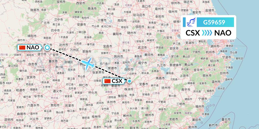 G59659 China Express Airlines Flight Map: Changsha to Nanchong