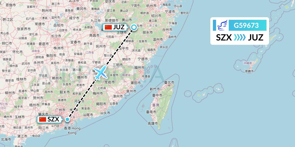 G59673 China Express Airlines Flight Map: Shenzhen to Quzhou