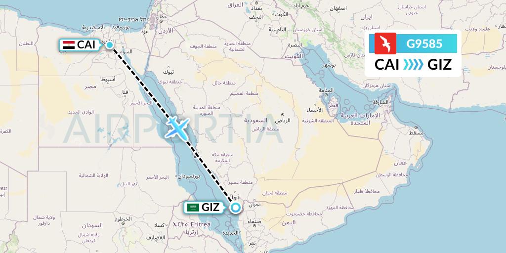 G9585 Air Arabia Flight Map: Cairo to Jizan