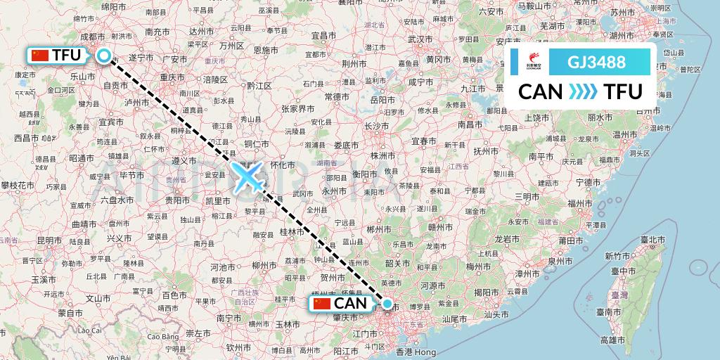 GJ3488 Loong Airlines Flight Map: Guangzhou to Chengdu