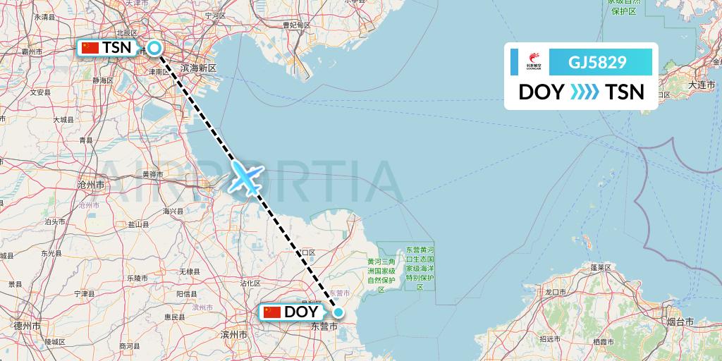 GJ5829 Loong Airlines Flight Map: Dongying to Tianjin