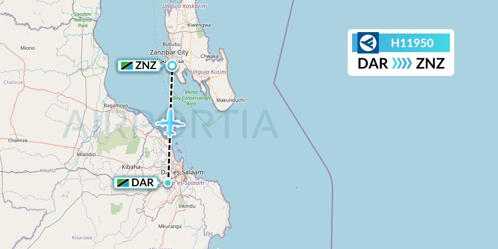 H11950 Hahn Air Systems Flight Map: Dar-es-Salaam to Zanzibar