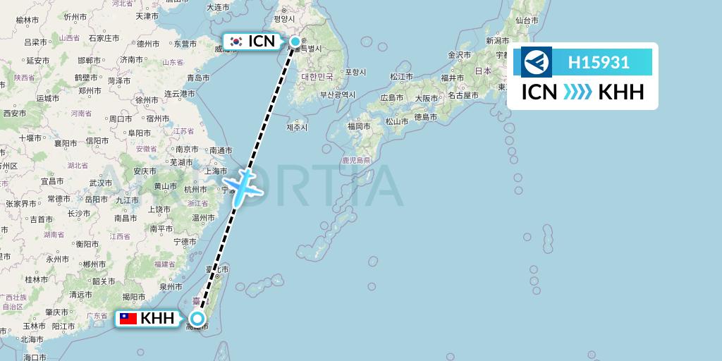 H15931 Hahn Air Systems Flight Map: Seoul to Kaohsiung