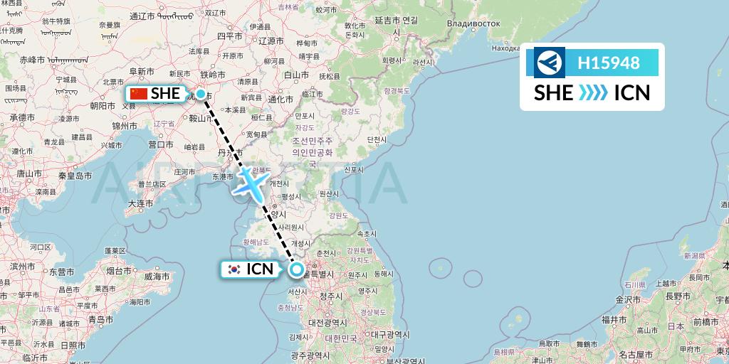 H15948 Hahn Air Systems Flight Map: Shenyang to Seoul
