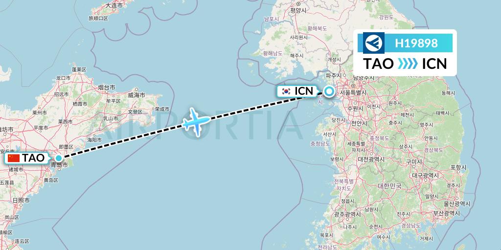 H19898 Hahn Air Systems Flight Map: Qingdao to Seoul