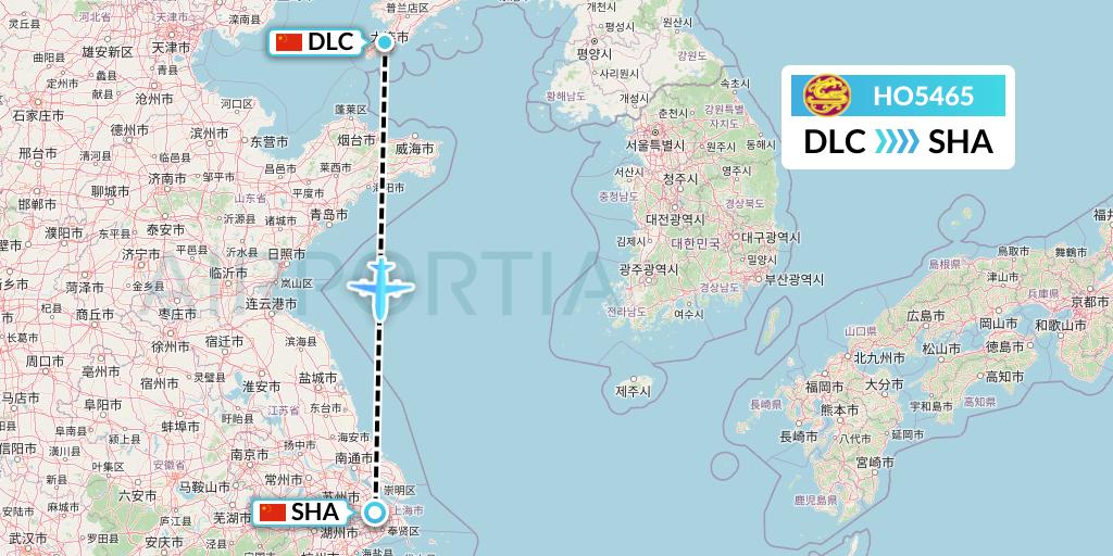 HO5465 Juneyao Airlines Flight Map: Dalian to Shanghai