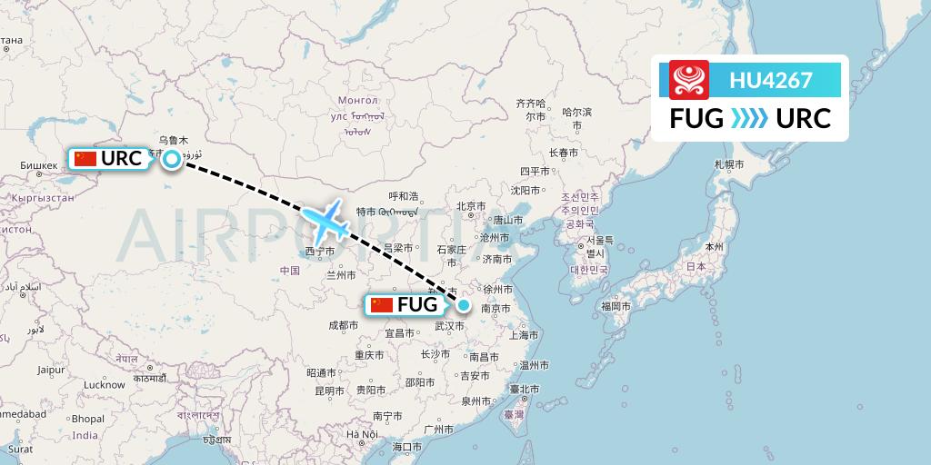 HU4267 Hainan Airlines Flight Map: Fuyang to Urumqi