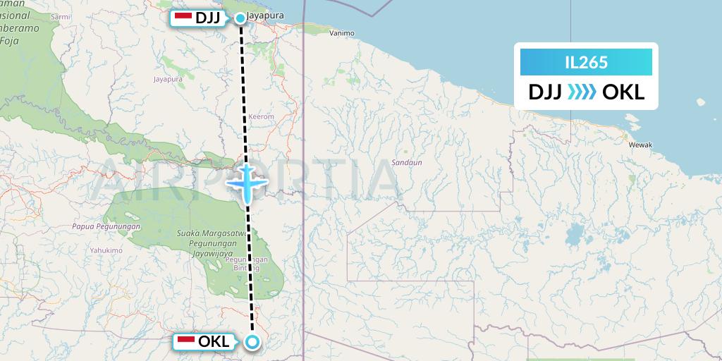 IL265 Trigana Air Service Flight Map: Jayapura to Oksibil-Papua Island