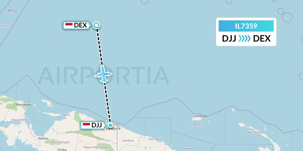 IL7359 Trigana Air Service Flight Map: Jayapura to Timika