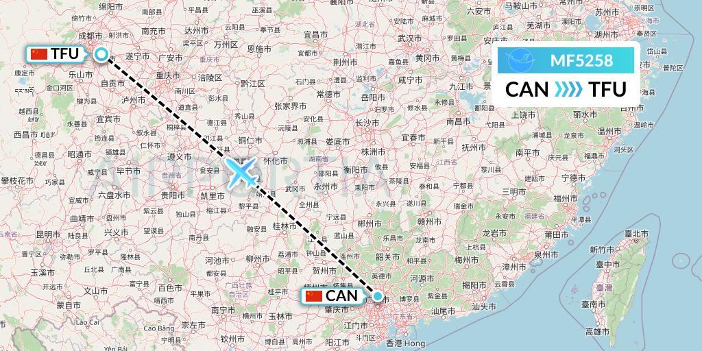 MF5258 Xiamen Airlines Flight Map: Guangzhou to Chengdu