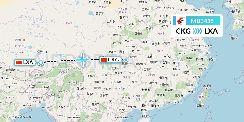 MU3435 China Eastern Airlines Flight Map: Chongqing to Lhasa