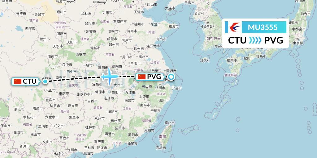 MU3555 China Eastern Airlines Flight Map: Chengdu to Shanghai