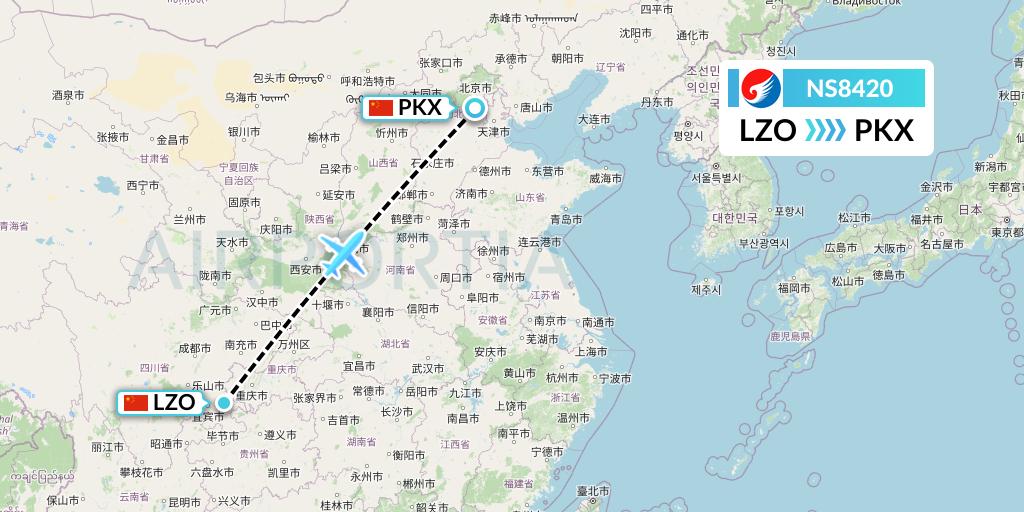 NS8420 Hebei Airlines Flight Map: Luzhou to Beijing