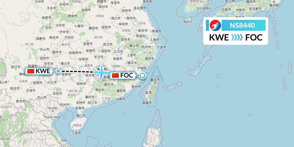 NS8440 Hebei Airlines Flight Map: Guiyang to Fuzhou