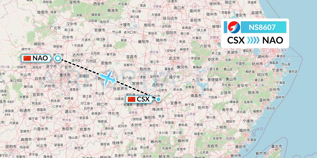NS8607 Hebei Airlines Flight Map: Changsha to Nanchong