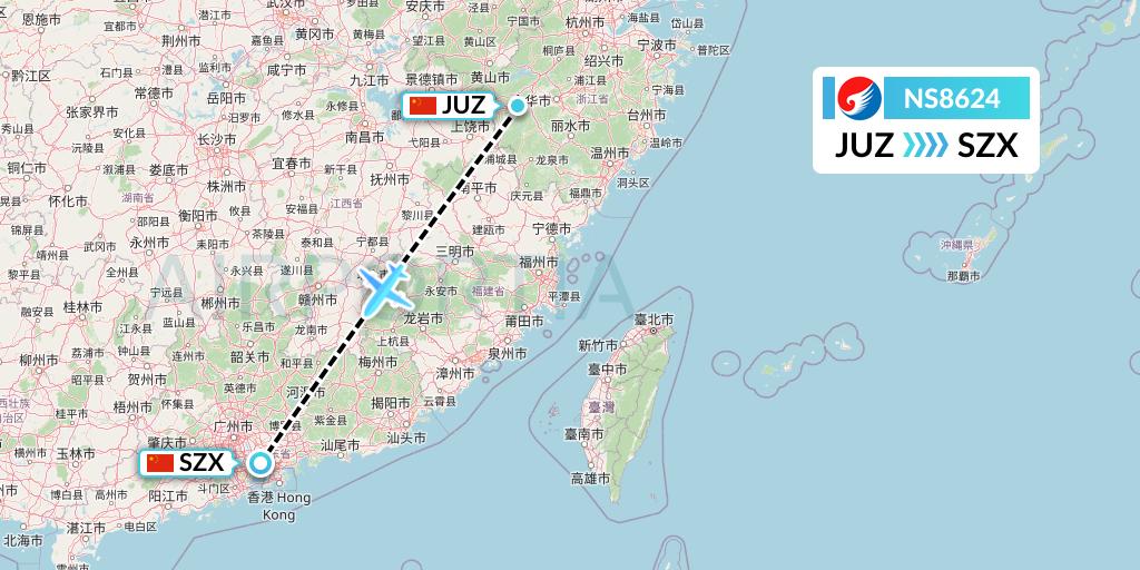 NS8624 Hebei Airlines Flight Map: Quzhou to Shenzhen