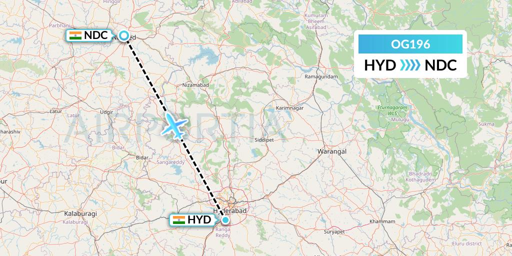 OG196 Fly Play Flight Map: Hyderabad to Nanded