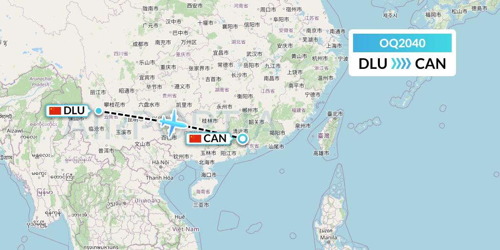 OQ2040 Chongqing Airlines Flight Map: Dali to Guangzhou