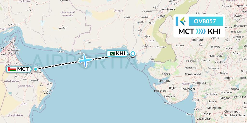 OV8057 SalamAir Flight Map: Muscat to Karachi