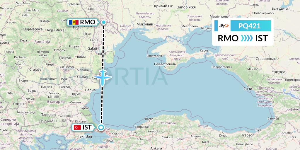PQ421 SkyUp Airlines Flight Map: Chisinau to Istanbul