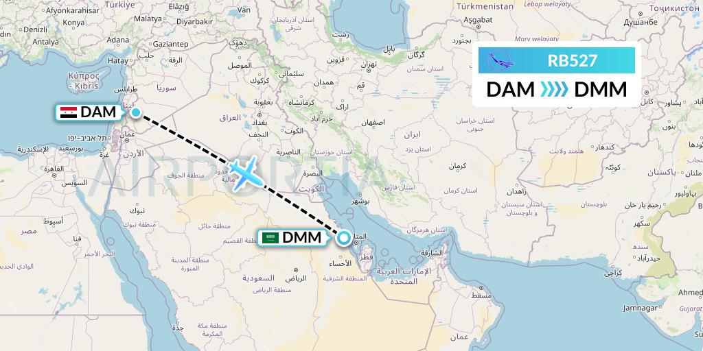 RB527 Syrian Air Flight Map: Damascus to Dammam