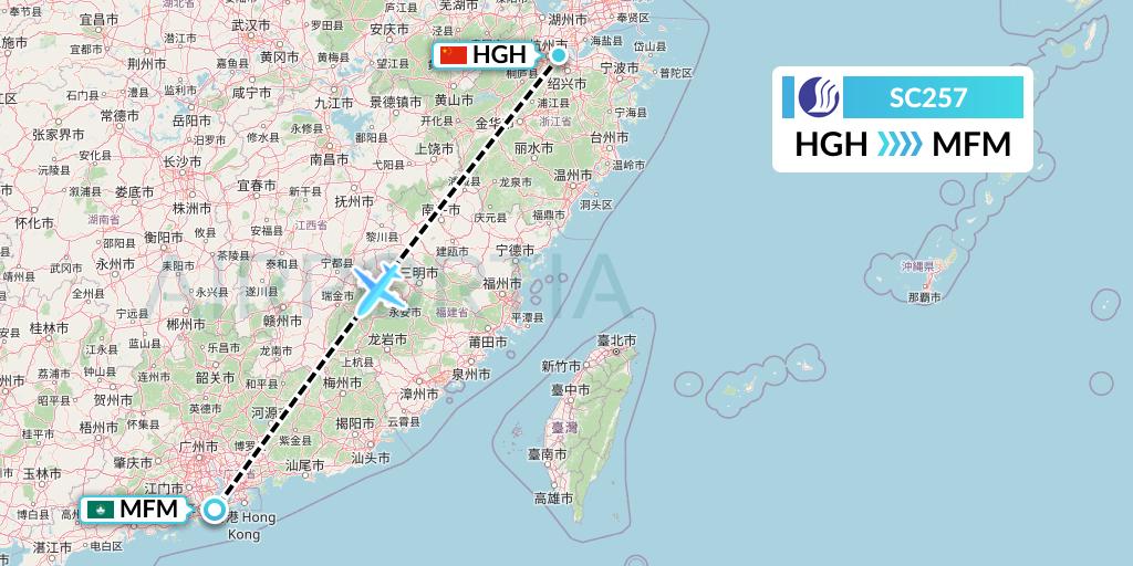 SC257 Shandong Airlines Flight Map: Hangzhou to Macau