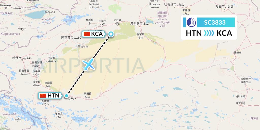 SC3833 Shandong Airlines Flight Map: Hotan to Kuqa