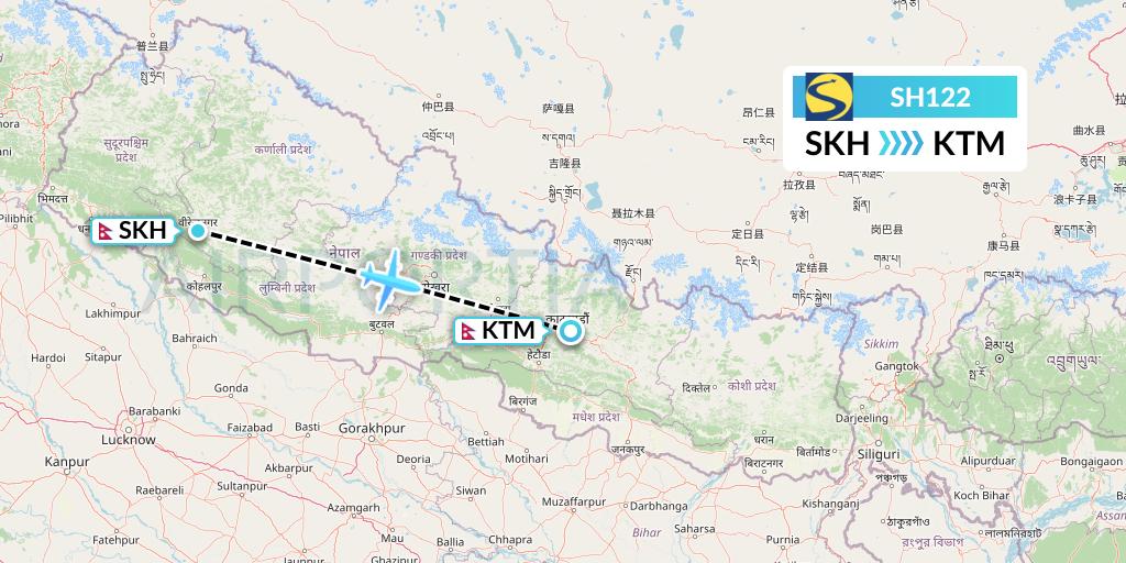 SH122 Sharp Airlines Flight Map: Surkhet to Kathmandu
