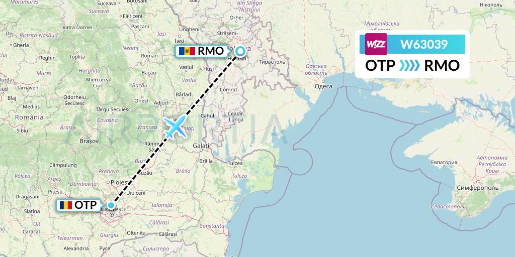 W63039 Wizz Air Flight Map: Bucharest to Chisinau