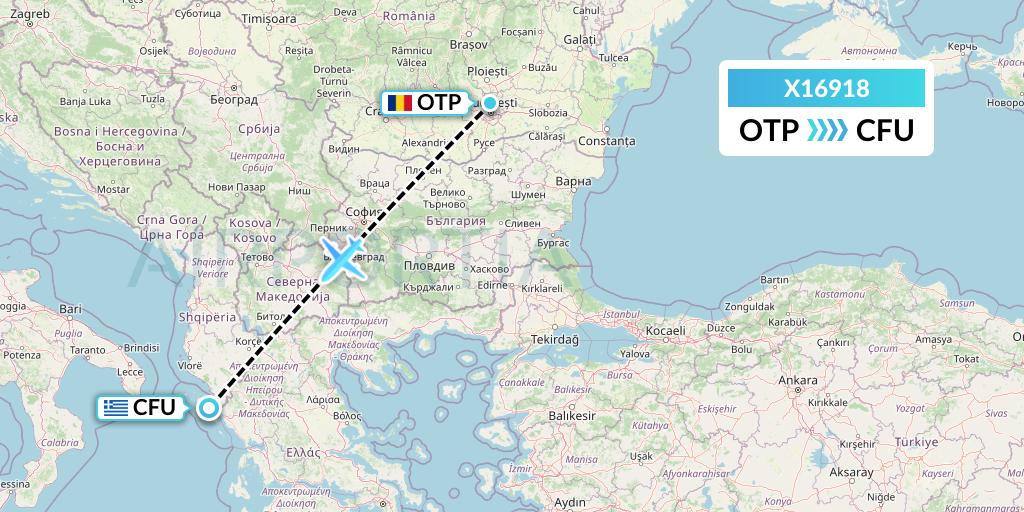 X16918 Nik Airways Flight Map: Bucharest to Corfu