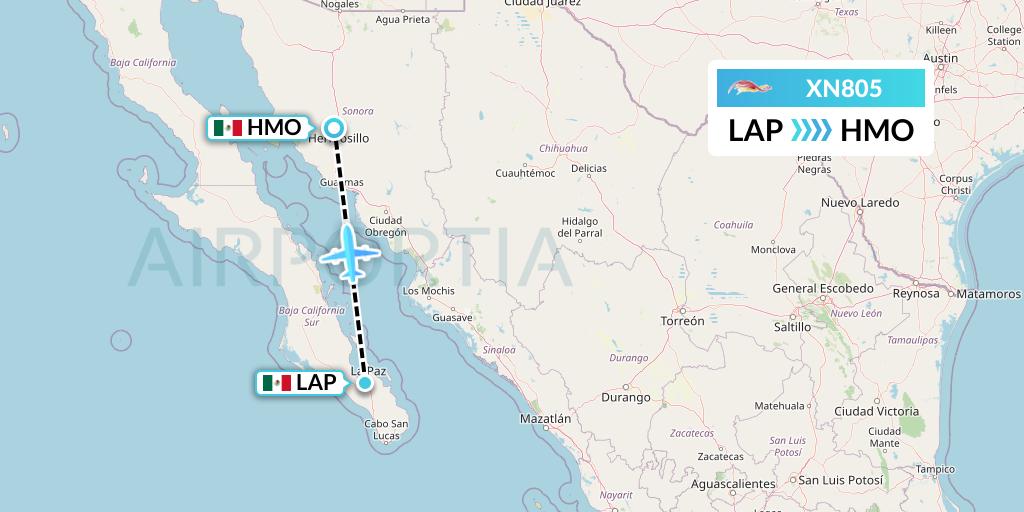 XN805 Express Air Flight Map: La Paz to Hermosillo
