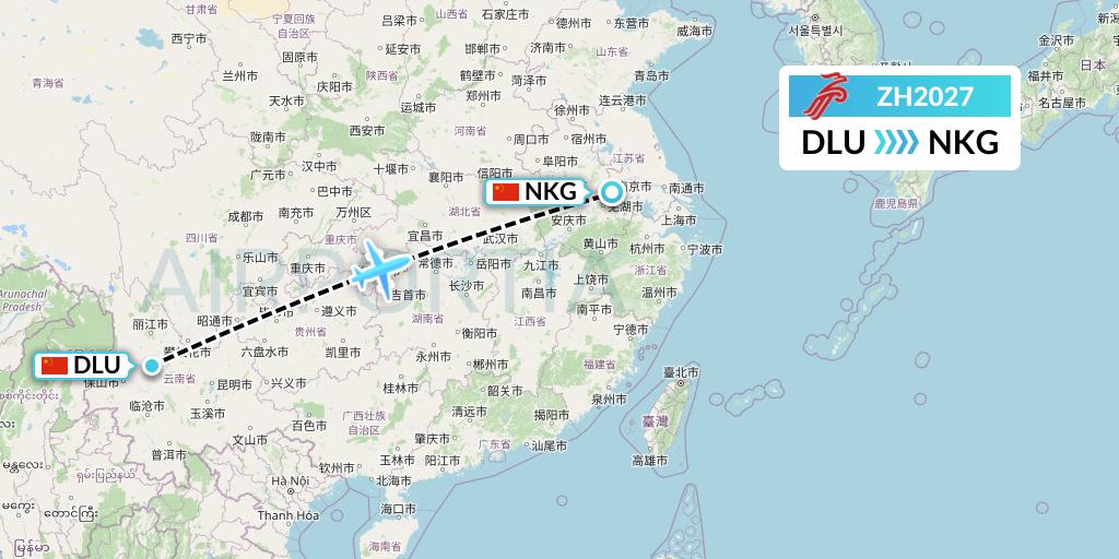 ZH2027 Shenzhen Airlines Flight Map: Dali to Nanjing