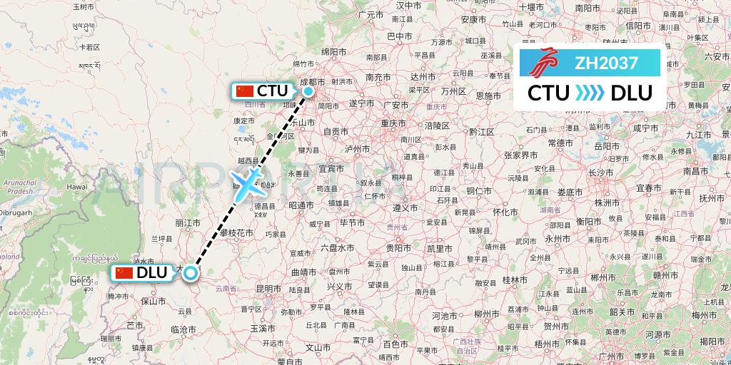 ZH2037 Shenzhen Airlines Flight Map: Chengdu to Dali