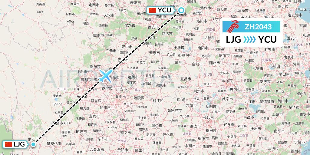 ZH2043 Shenzhen Airlines Flight Map: Lijiang to Yuncheng