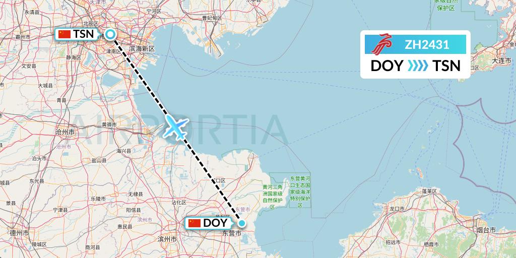 ZH2431 Shenzhen Airlines Flight Map: Dongying to Tianjin