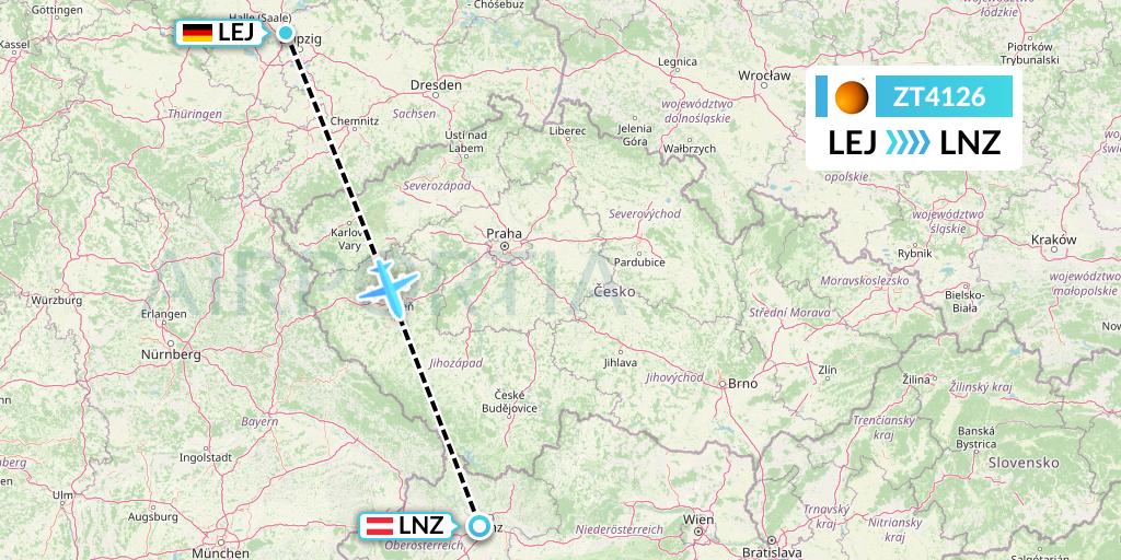 ZT4126 Titan Airways Flight Map: Leipzig to Linz