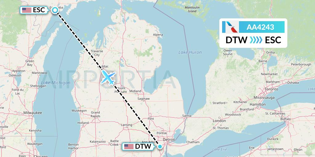 AA4243 American Airlines Flight Map: Detroit to Escanaba