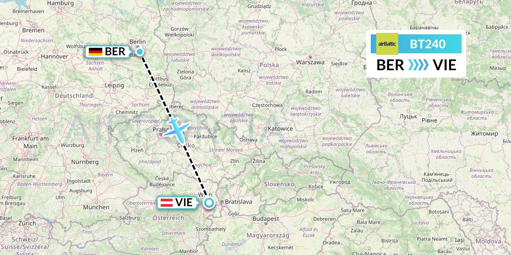 BT240 Air Baltic Flight Map: Berlin to Vienna