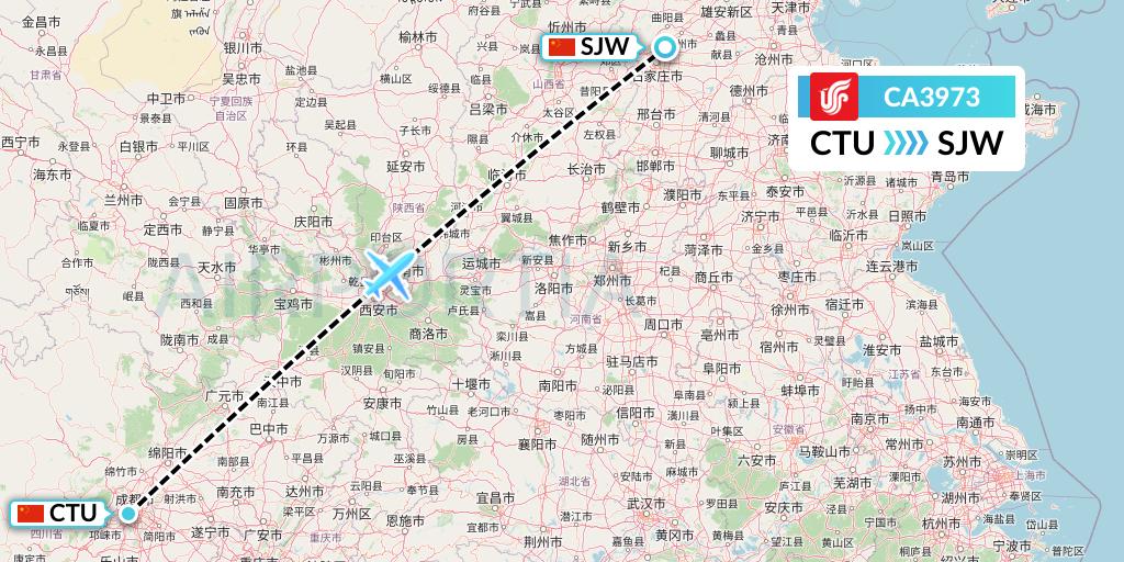 CA3973 Air China Flight Map: Chengdu to Shijiazhuang