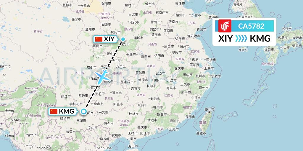 CA5782 Air China Flight Map: Xi'an to Kunming