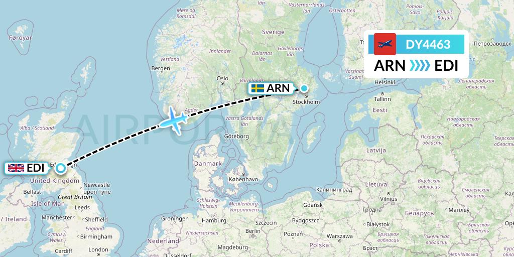 DY4463 Norwegian Flight Map: Stockholm to Edinburgh